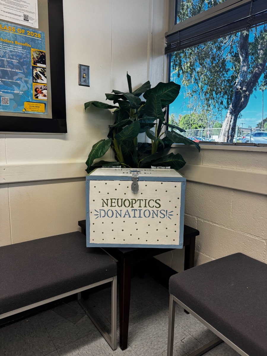 NeuOptics donation box at Villa Park High School